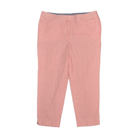 TALBOTS $99 Perfect Crop Seersucker Red Stripe Straight Leg Pant‎ Size 12 - Picture 1 of 4